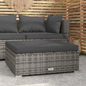 Tuinvoetenbank met kussen 70x70x30 cm poly rattan grijs