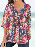 Floral Notched Casual Blouse