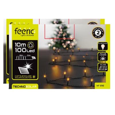 Kerstverlichting - 2x - warm wit - 10 meter - 100 led lampjes - zwart snoer - solar
