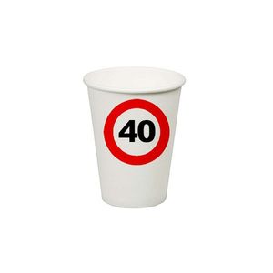 8x stuks verjaardag/feest bekertjes 40 jaar stopbord thema