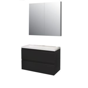 Badkamermeubel BWS Pepper Wastafel Acryl Incl Spiegelkast 2 Deurs Met Kraangat 80x55x46 cm Antraciet