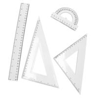 School/wiskunde linialen set - 4 delig - Rekenlinealen - transparant kunststof
