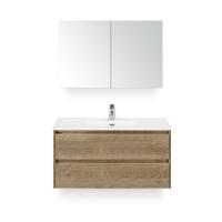 Dante Badmeubelset 100 cm - Natuur Eiken - Keramische Wastafel Wit Cover - met Spiegelkast