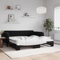 Slaapbank met onderschuifbed 100x200 cm fluweel zwart