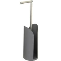 Staande wc/toiletrolhouder grijs met reservoir en flexibele stang 59 cm van metaal - thumbnail