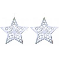 3x stuks hangdecoratie kerstster zilver 50 cm