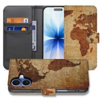 Book Case iPhone 17 Wereldkaart Met Pasjes
