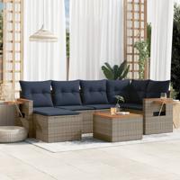 7-delige Loungeset met kussens poly rattan grijs