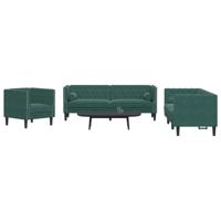 3-delige Loungeset Chesterfield en bolsters fluweel donkergroen
