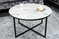 Elegante salontafel BOUTIQUE 80cm wit rond kristalglas met marmeren decor zwart frame - 42159 - thumbnail