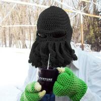 Amurleopard Unisex Barbarian gebreide muts Octopus tentakel Cap Winter Warm gezicht masker gehaakte Hat(Black) Amurleopard Unisex Barbarian gebreide muts Octopus tentakel Cap Winter Warm gezicht masker gehaakte Hat(Black)