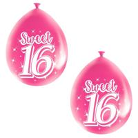 Folat Sweet 16 verjaardag ballonnen - 8x stuks - roze - 16 jaar verjaardag feestartikelen