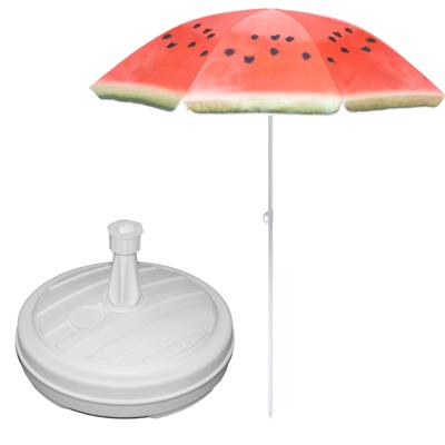Tuin parasol - met vulbare parasolvoet in wit - doek watermeloen print rood - D160 cm - polyester
