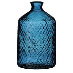 Natural Living Vaas Scubs Bottle - blauw geschubt - glas - D18 x H31cm