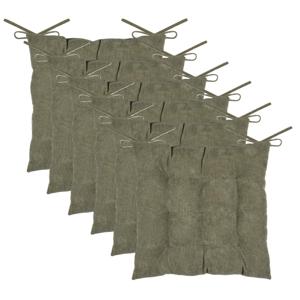 Stof Textile stoelkussen Dandy - 6x - olijfgroen - 38 x 38 x 5 cm - touwtjes sluiting - ribcord