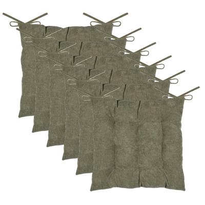 Stof Textile stoelkussen Dandy - 6x - olijfgroen - 38 x 38 x 5 cm - touwtjes sluiting - ribcord