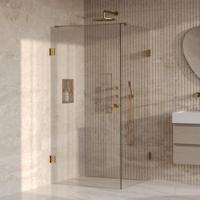 BRAUER Void Carving Douchecabine - 100x100x200cm - draaideur - glascoating - omkeerbaar - helder glas - geborsteld goud PVD GS-VOCC1H100100200GG