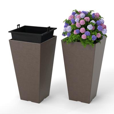 2 Plantenbakken met Binnenpot Weerbestendige Bloempotten met Afwateringsgaten Bruin