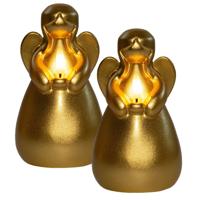 Anna's Collection LED kaars engel?- 2x - goud - 14 x 8 cm - met timer - op batterijen - kerst