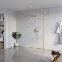 Fortifura Galeria Vrijstaande Inloopdouche - 160x200cm - Helder - antikalk - 8mm veiligheidsglas - 2 zijwanden 30cm - wandsteunen en hoekprofielen - Geborsteld Messing PVD (Goud) SW927770 2x/SW797918/SW797909 2x/SW798731 2x
