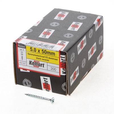 Kelfort Spaanplaatschroef platverzonken kop verzinkt pozidriv deeldraad 5.0 x 50mm Kelfort Spaanplaatschroef platverzonken kop verzinkt pozidriv deeldraad 5.0 x 50mm