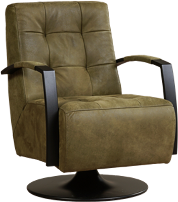 Olijfgroene leren industriële draaifauteuil Mind - staal zwart frame met schotelvoet - Kenia Leer Olive (olijfgroen leer)