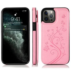 iPhone 12 Pro Max hoesje - Backcover - Pasjeshouder - Portemonnee - Bloemenprint - Kunstleer - Roze