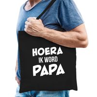 Hoera ik word papa cadeau katoenen tas zwart voor heren - Cadeau aanstaande papa