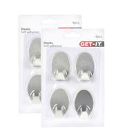 Excellent Houseware ophang haakjes - zelfklevend - 8x stuks - keuken - badkamer - rvs - D3.5 cm