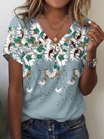 Casual V Neck Jersey Floral Shirt - thumbnail