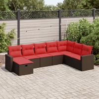 8-delige Loungeset met kussens poly rattan bruin