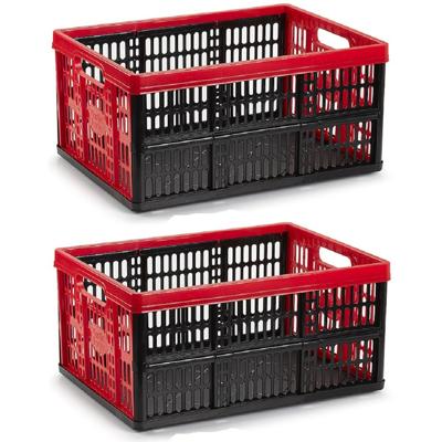 Plasticforte opbergkrat - 3x - vouwbaar - 33 Liter - 48 x 35 x 24 cm - vouwkratten - zwart/rood