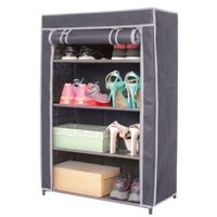 Mobiele schoenenkast/opbergkast met leg niveaus - opvouwbaar - grijs - 60 x 30 x 90 cm Mobiele schoenenkast/opbergkast met leg niveaus - opvouwbaar - grijs - 60 x 30 x 90 cm