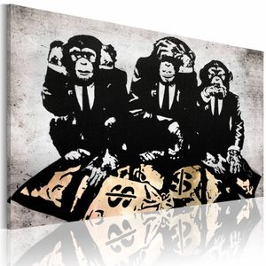 Schilderij - Banksy - Geld is een probleem III , wanddecoratie , premium print op canvas