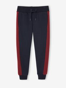 Joggingbroek voor jongens met contrasterende strepen marineblauw