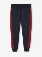 Joggingbroek voor jongens met contrasterende strepen marineblauw