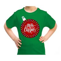 Fout kerst shirt kerstbal merry christmas groen voor kids - thumbnail