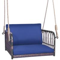 1-Zits Rieten Veranda Schommel met Zit- en Rugkussens Stevig Metalen Frame Geweven Rieten Veranda Schommel Tuinschommel