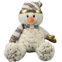 Pluche sneeuwpop knuffel pop met muts en sjaal 28 cm - thumbnail