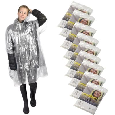 Wegwerp regenponcho transparant - 10x - volwassenen en grote kinderen maat - van gerecycled plastic