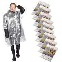 Wegwerp regenponcho transparant - 10x - volwassenen en grote kinderen maat - van gerecycled plastic