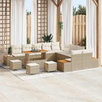14-delige tuinset met kussens Beige Poly Rattan Acacia