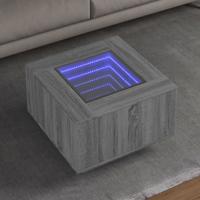 Salontafel met LED 60x60x40 cm bewerkt hout grijs sonoma eiken