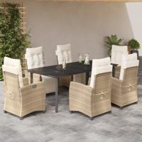 7-delige Tuinset met kussens poly rattan beige
