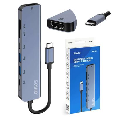 Savio AK-82 interface hub USB Type-C 5000 Mbit/s Zwart
