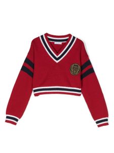 Dolce & Gabbana Kids pull rayé à patch logo - Rouge