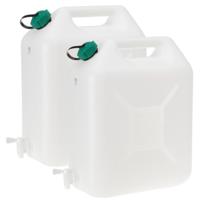 EDA Watertank/jerrycan - 2x - 20 liter - voor de camping - waterjerrycans - transparant - met kraant