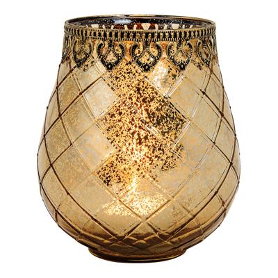 Windlicht Marokkaans decor van glas, goudkleurig metaal (B/H/D) 15x18x15cm