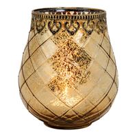 Windlicht Marokkaans decor van glas, goudkleurig metaal (B/H/D) 15x18x15cm