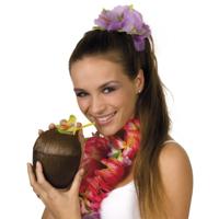 Boland Kokosnoot drinkbeker - hawaii thema - met rietje - 12 x 16 cm - 400 ml - Tropisch